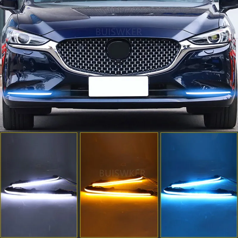 

2PCS Car DRL Lamp LED Daytime Running Light For Mazda 6 Atenza 2020 2021 with Yellow Turn Signal fog lamp