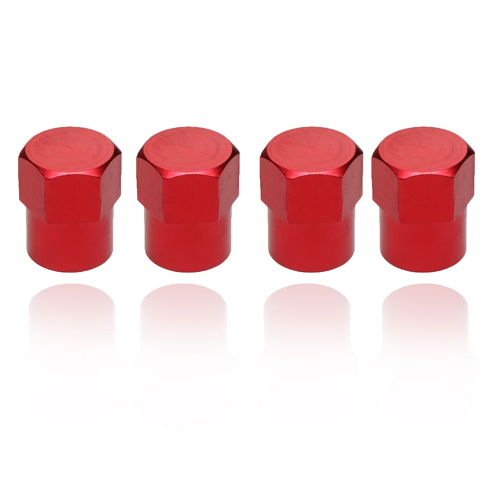 4Sets TR413 Red Car Truck Tire Wheel Tyre Valve Stem Hex Caps with Sleeve Covers Hex Cap Case Chrome Plating Valve Caps