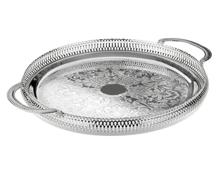 

DOLBOVI Porio Silver Handle Side Hole Round tray 35x35 tray поднос plateau de service