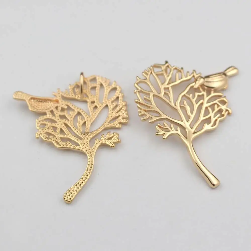 6pcs Bird on Branch  tree Charms Pendant Base Quality Brass Gold Silver Color DIY Bride Wedding Hair Jewelry Accessories