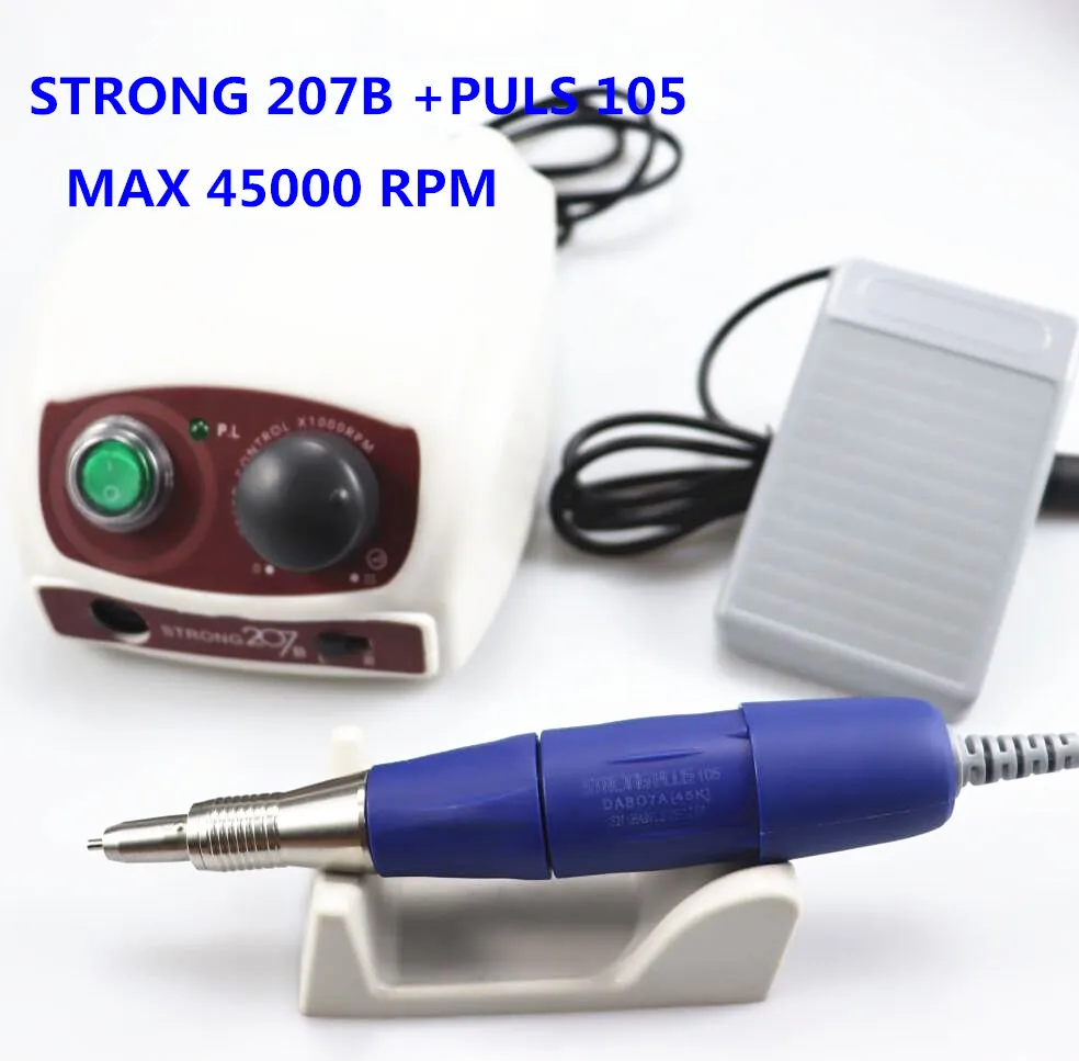 STRONG 207 45000RPM Control Box & STRONG 210 105L Micromotor Handpiece Electric Manicure Drill Set For Nail polishing device