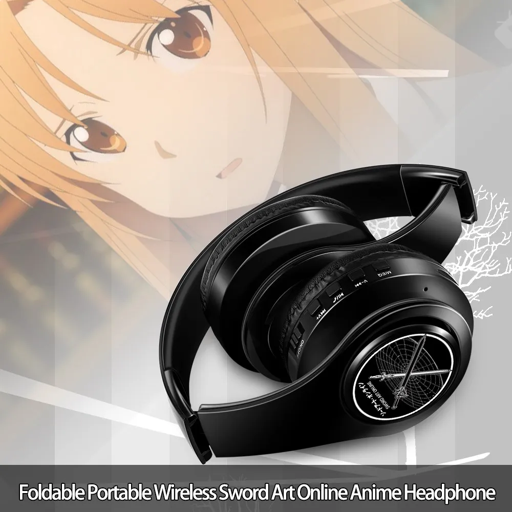 Cosplay Anime Sao Sword Art Online Beauty Yuuki Asuna Wireless Bluetooth Headset Over Head Sport Mobile Phone Headphones with FM