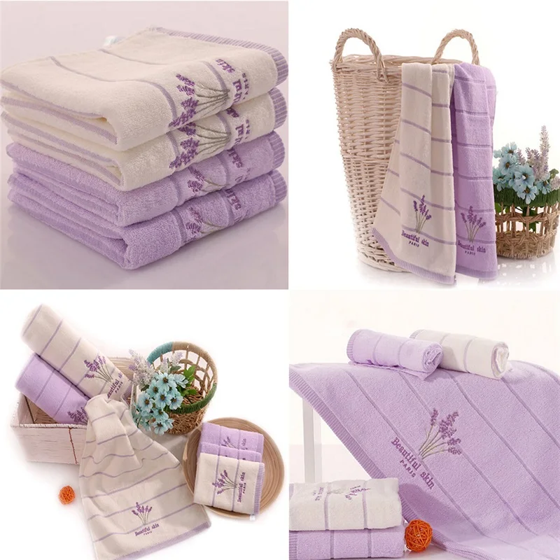 High Quality Bath Towel Cotton Embroidery Lavender Aromatherapy Soft Hand Face Towel Sheet Set 34 x 74cm bath towel New