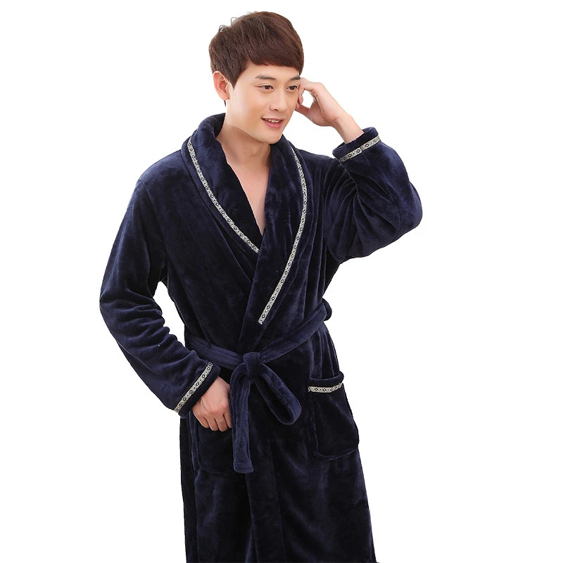 Roupão masculino grosso de flanela quente, robe de banho tipo quimono para homens, roupão sexy tipo robe térmico para vestir