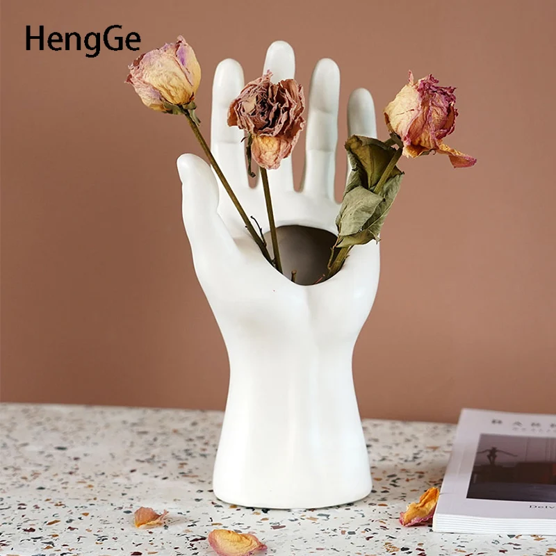 

Nordic Decoration Home Ceramic Vase Simplicity Art Hand Type Arranging Flower Vase Dining Table Decor Flower Arranging Device