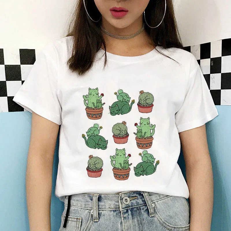 Female Graphic T Shirt T-Shirt Streetwear Camisas Tee Shirt Tees T-shirts Women Plant Cactus Print Womens