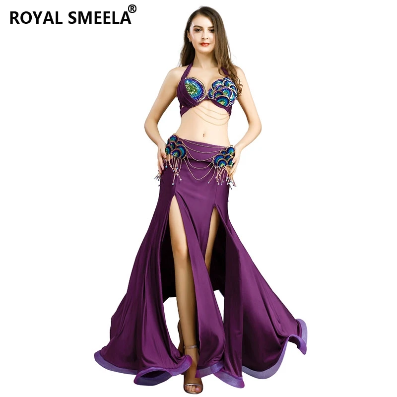 สวมใส่นกยูงเครื่องแต่งกาย Belly Dance เครื่องแต่งกายสำหรับสุภาพสตรีชุดเต้นรำ Belly Dance กระโปรงชุดกระโปรงชุด3pce ชุด