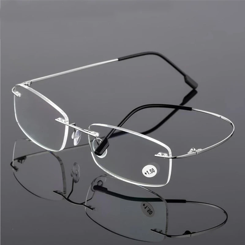 NONOR Men Reading Glasses TR90 Memory Titanium Rimless Glasses Presbyopic Eyeglasses +1.0 +1.5 +2.0 +2.5 +3.0