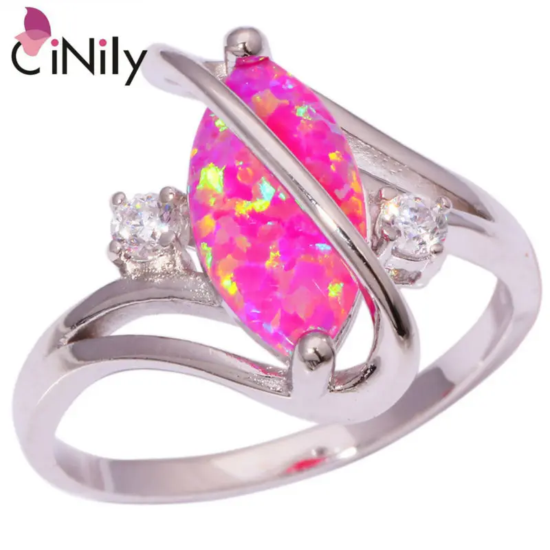 CiNily Created Pink Fire Opal Cubic Zirconia Silver Plated Wholesale Hot Sell for Women Jewelry Ring Size 6-9 OJ7106