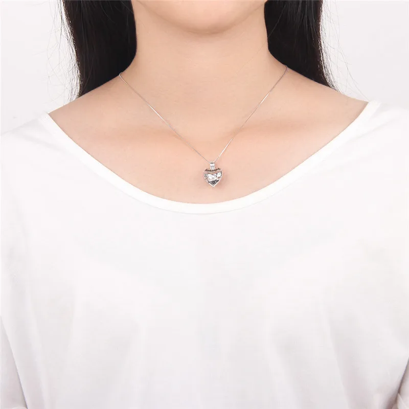 CLUCI 925 Sterling Silver Women Jewelry Heart Shaped Cage Pendant Someone I Love Is in Heaven Letter Charms Pearl Locket SC271SB view 6