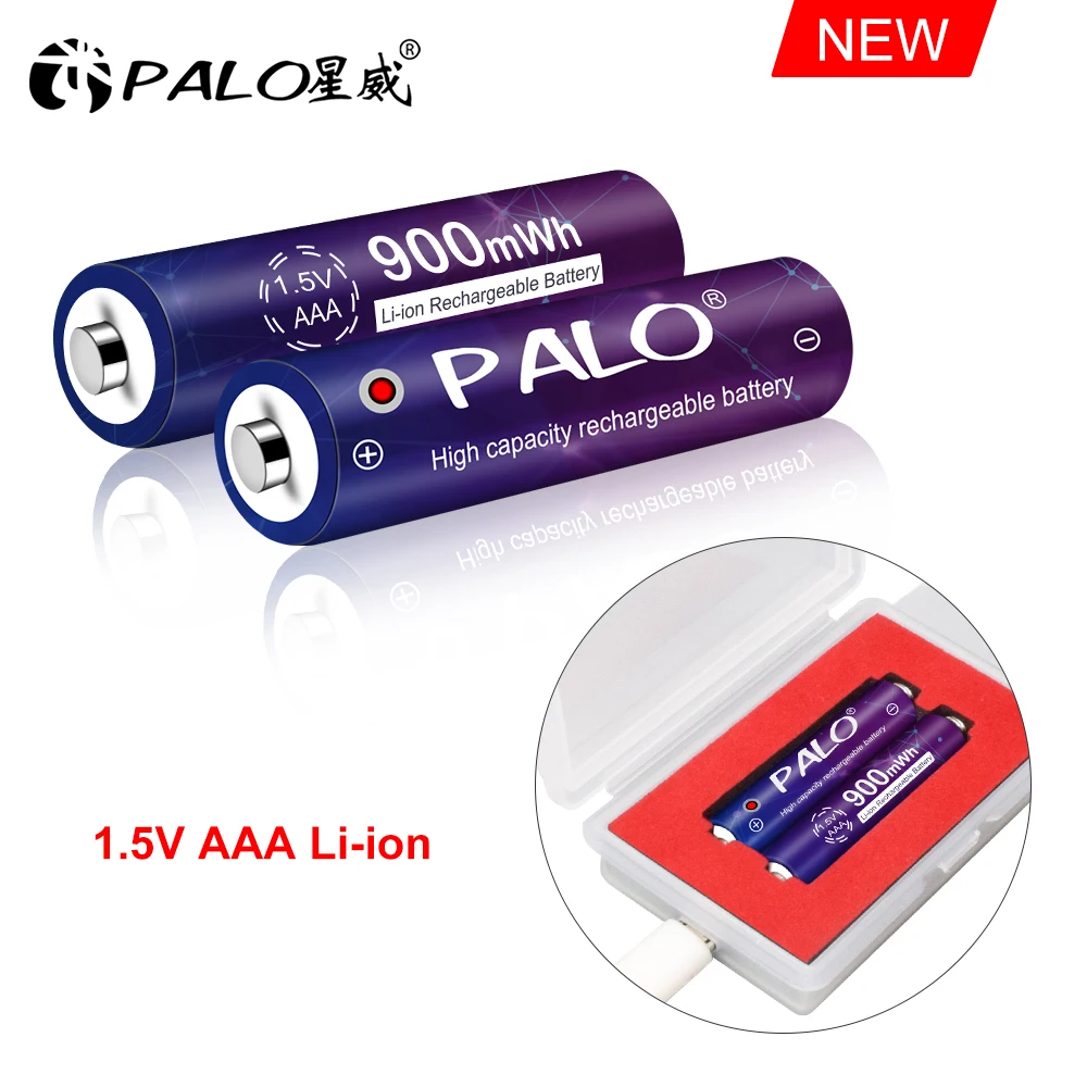 

PALO 1.5v AAA Li-ion Battery 900mWh 1.5V lithium AAA rechargeable battery for Remote Control Toy light+2slots usb charger