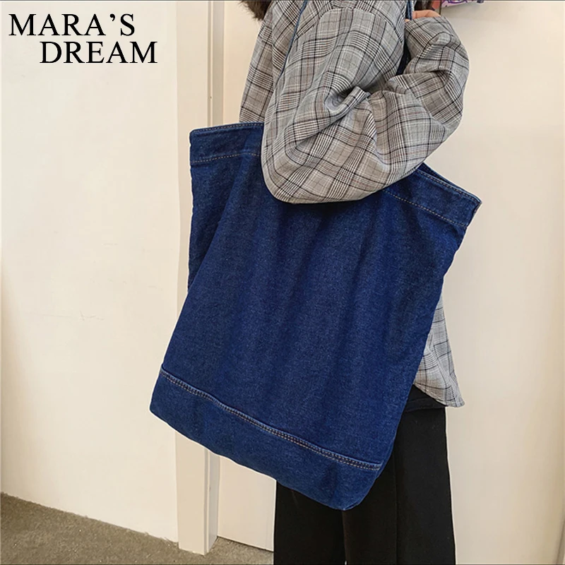 Mara\'s Dream Denim Shoulder Bag Large Capacity Hand Bag For Woman Supermarket Shopping Bag Travel Casual Bag Women Handbag Denim