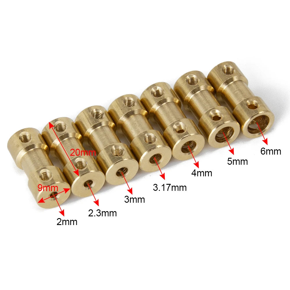 AXSPEED 10Pcs 2/2.3/3/3.17/4/5/6mm Latão Flexível Eixo do Motor Acoplador Conector de Transmissão do Motor para Carro Barco RC