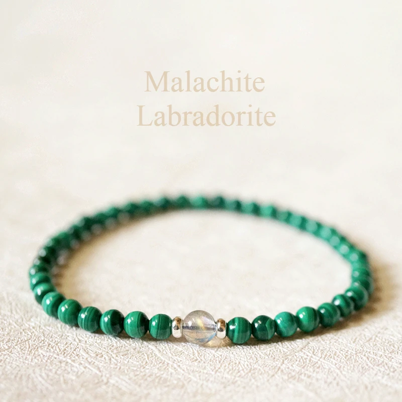 

Lii Ji Real Malachite Labradorite Streched Bracelet 925 Sterling Silver Healing Good for Health Digestion Dropshipping