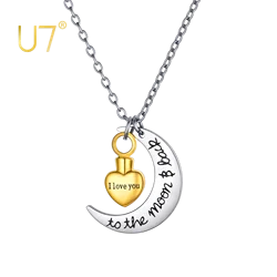 U7  I Love You to The Moon and Back Necklace Crescent Urn Cremation Jewelry for Ashes