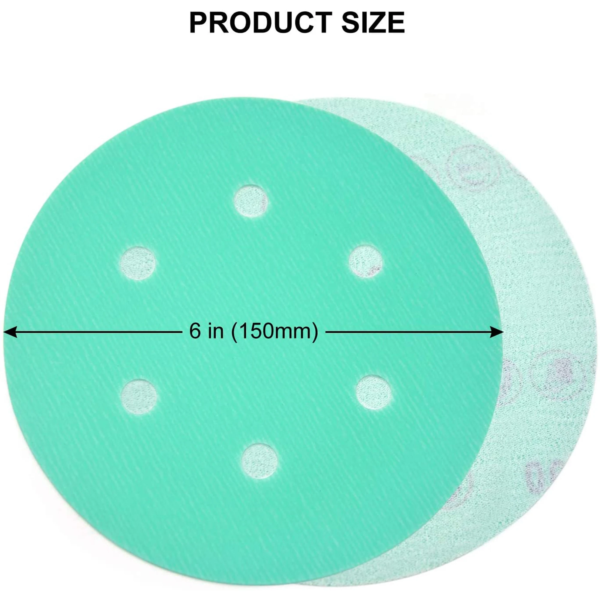 10PCS 6 Zoll (150mm) 6-löcher Polyester Film Nass/Trocken Haken & Loop Beflockung Grün Schleifen Discs Farbe Schleif Schleifpapier, 60 #-2000 #