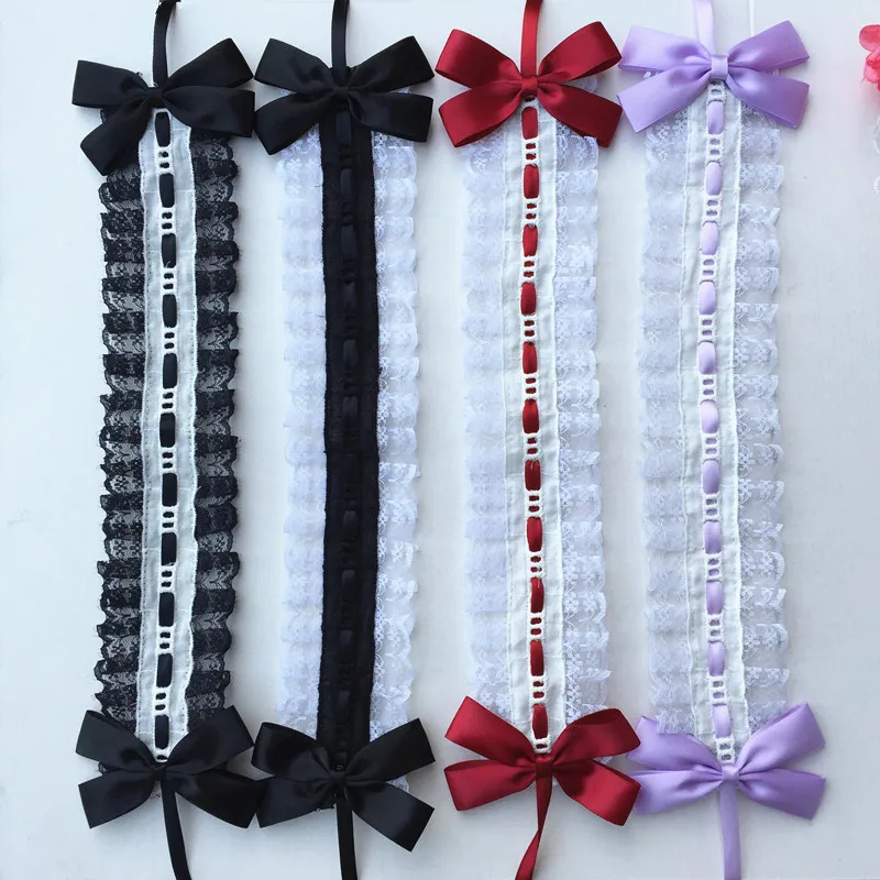 Japanese Soft Girl Lace Kawaii Lolita Ribbon Bow Hairbands Lady's Headwear Loli Headband KC Dark Headwrap Hair Accessories