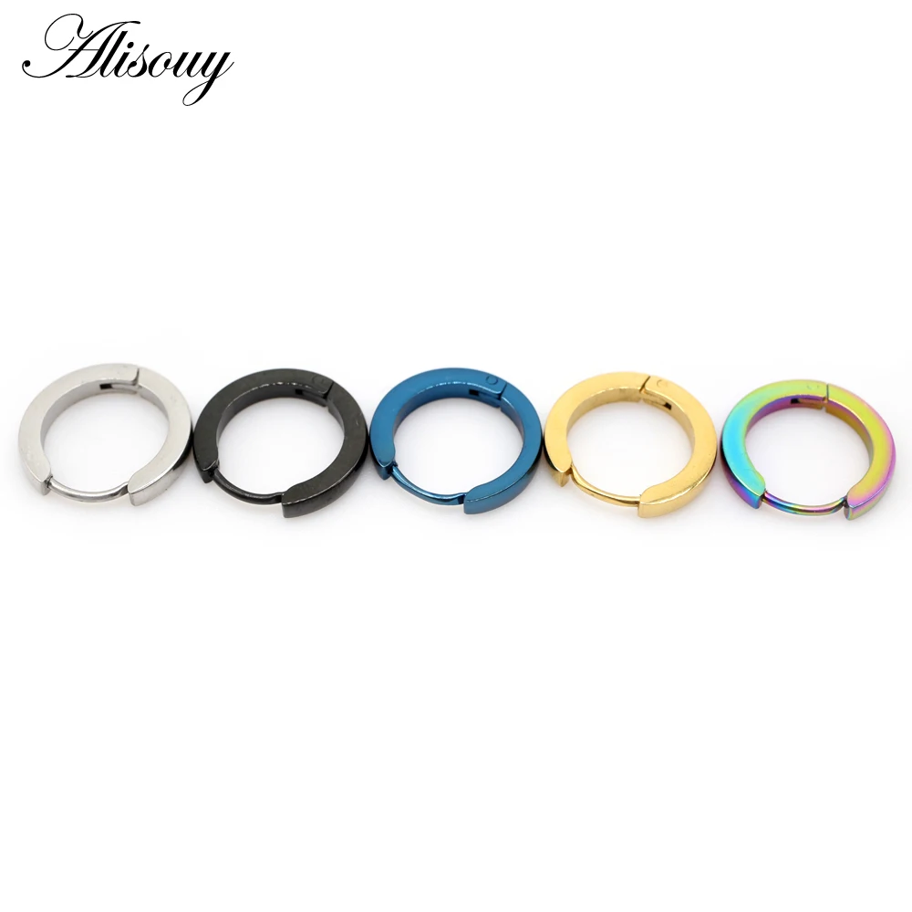 Alisouy 2pcs Small Hoop Earrings Women Men Circle Round Clip Earrings High Polish Stainless Steel Ear Piercing Bijoux Jewelry