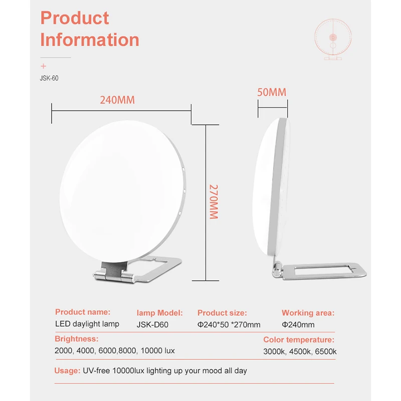 10000 Lux LED SAD Therapy Lamp 3000K 6500K Timming 3 Modes 5V Simulating Natural Daylight Cure Seasonal Affective Disorder