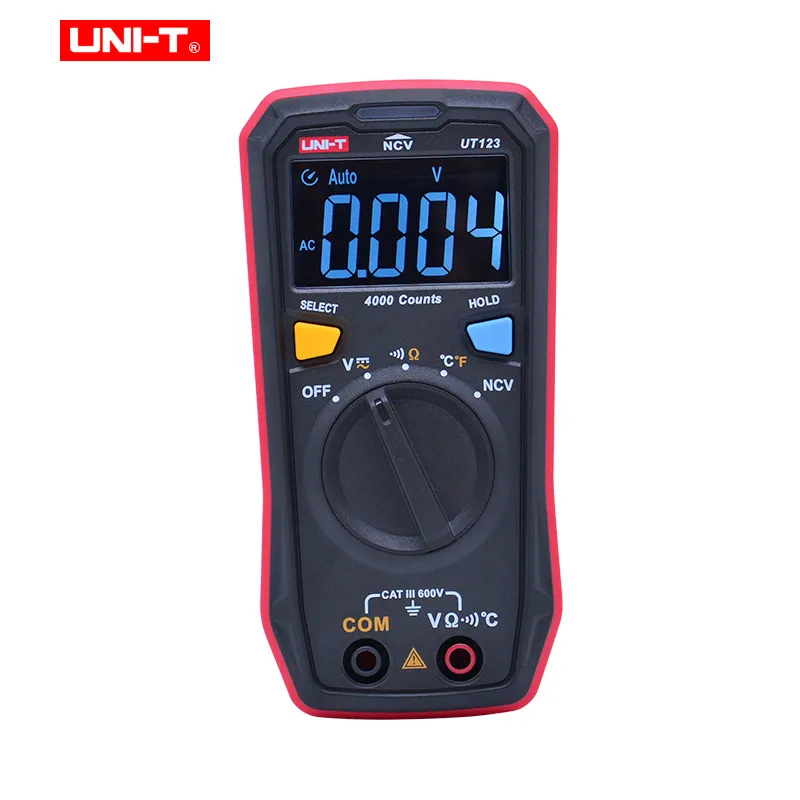 UNI-T Mini Digital Multimeter UT123 Auto Range AC DC Voltage ohmmeter Temperatue tester NCV/Continuity Test  EBTN Color Screen