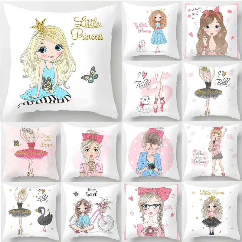 

450*450MM 1Pcs Girl Little Princess Polyester Cushion Cover 45*45cm Decorative Pillows Home Sofa Bed Decoration Pillowcover