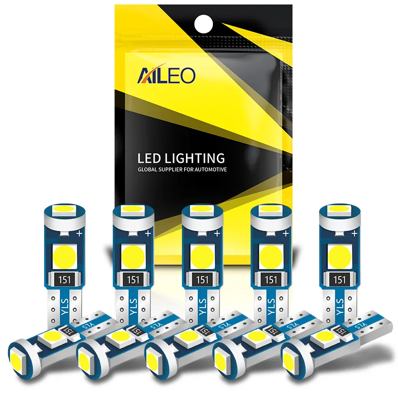 AILEO-Luz LED de alto brillo T5 w1.2 W W3W para aire acondicionado, luces de instrumentos, botón Indicador de advertencia para salpicadero, 10 Uds.