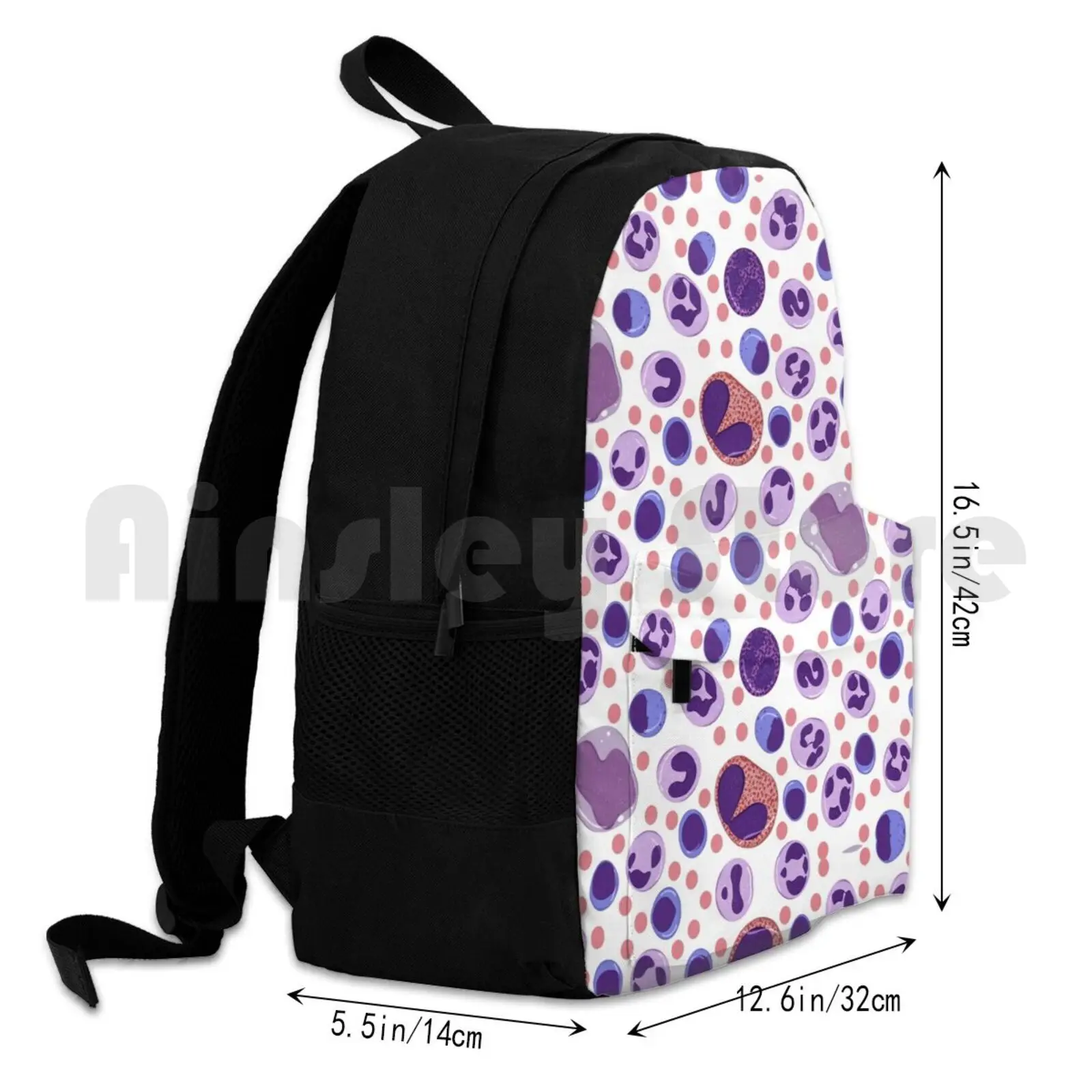 Large White Blood Cell Pattern Outdoor Hiking Backpack Waterproof Camping Travel Lab Science Medicine Hematology Blood