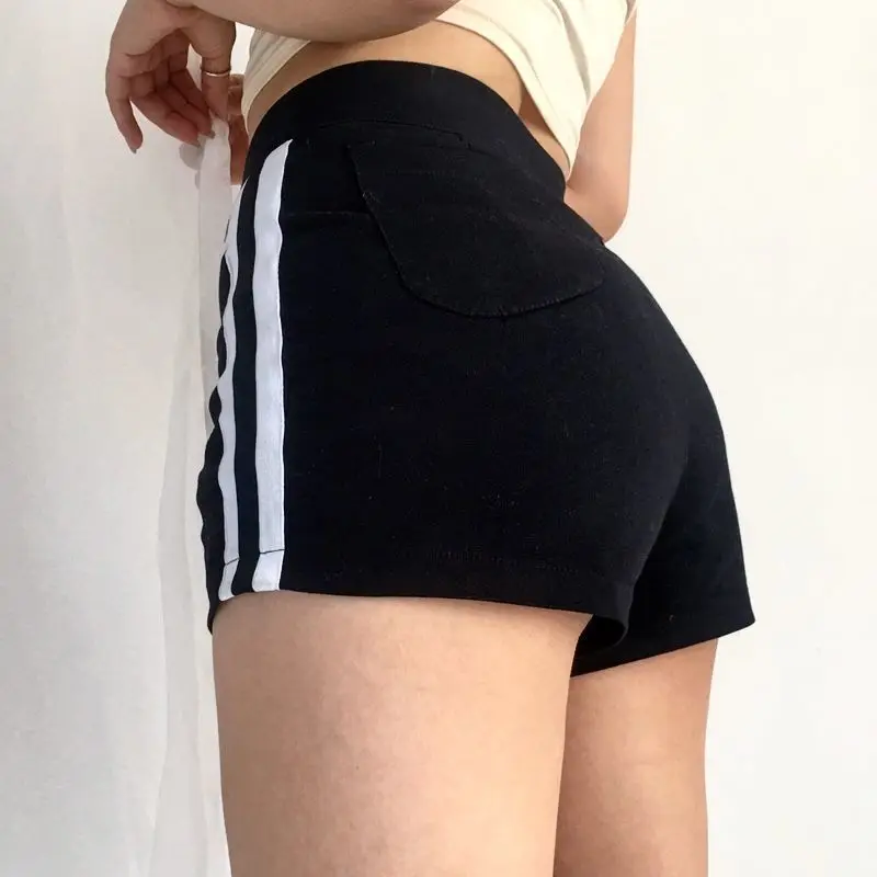 2021 Sexy Summer Contrast Striped Side Shorts Women Hot Shorts Jeans  Bandage High Waist Slim Black Female Denim Stretch Shorts