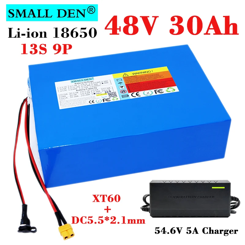 48V 30Ah 18650 Lithium Battery Pack 13S9P 1000W High Power 30A BMS For Electric bicycle scooter ebike batteries+54.6V 5A Charger