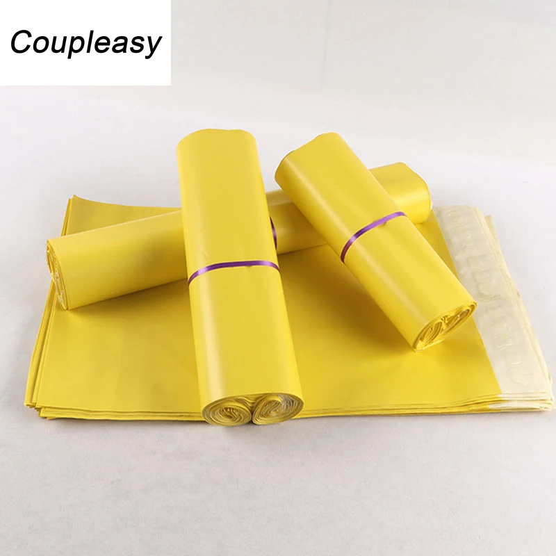 10pcs 7 ขนาดสีเหลืองพลาสติกซองจดหมาย Self Adhesive Courier กระเป๋าไปรษณีย์ Mailer จัดส่งกระเป๋า Express บรรจุภัณฑ์ซอง