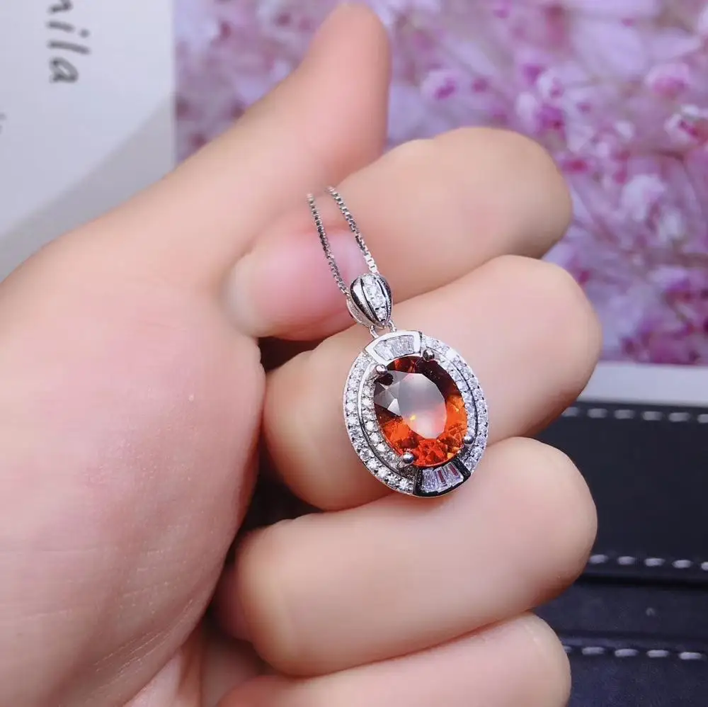 Pure high Quality 100% Natural and Real vivid orange necklace pendant  925 silver Fine jewelry Pendant