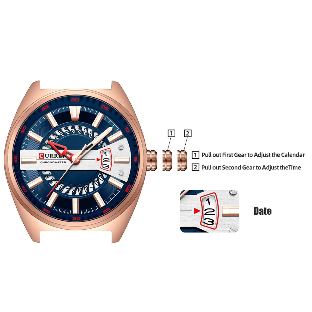 Classic Design Cool Mens Watches Blue Stianless Steel Quartz Watch for Men Curren Fashion Wristwatch Man Waterproof Reloj Hombre