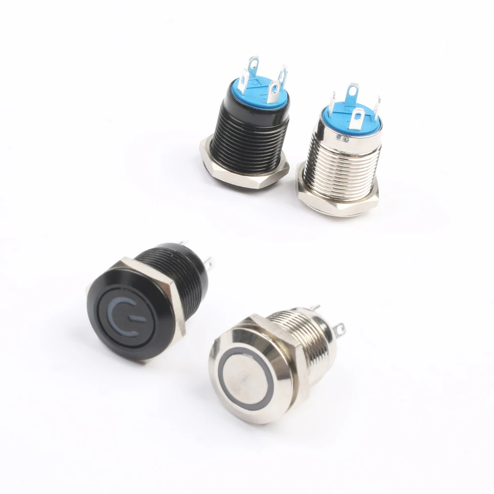 12mm Ring LED Waterproof Momentary Metal Push Button Switch LED Light Shine Car Horn Auto Reset