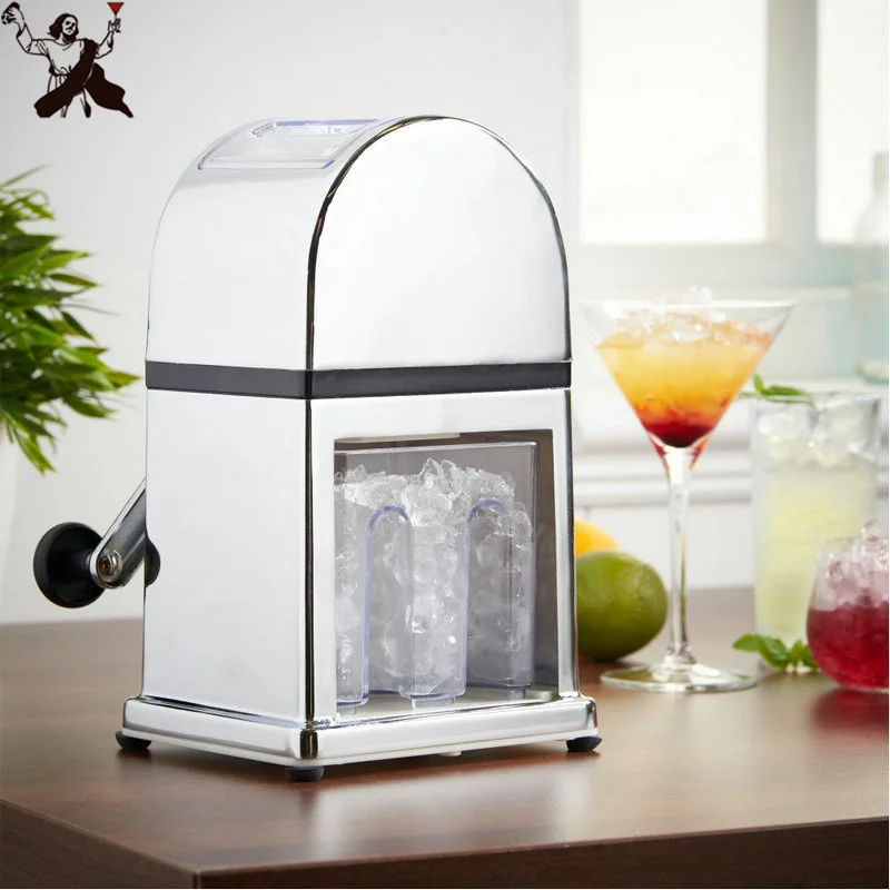 

Manual Ice Crusher Machine with Stylish Mirrored Finish - Includes an Ice Tray and Scoop Barwares