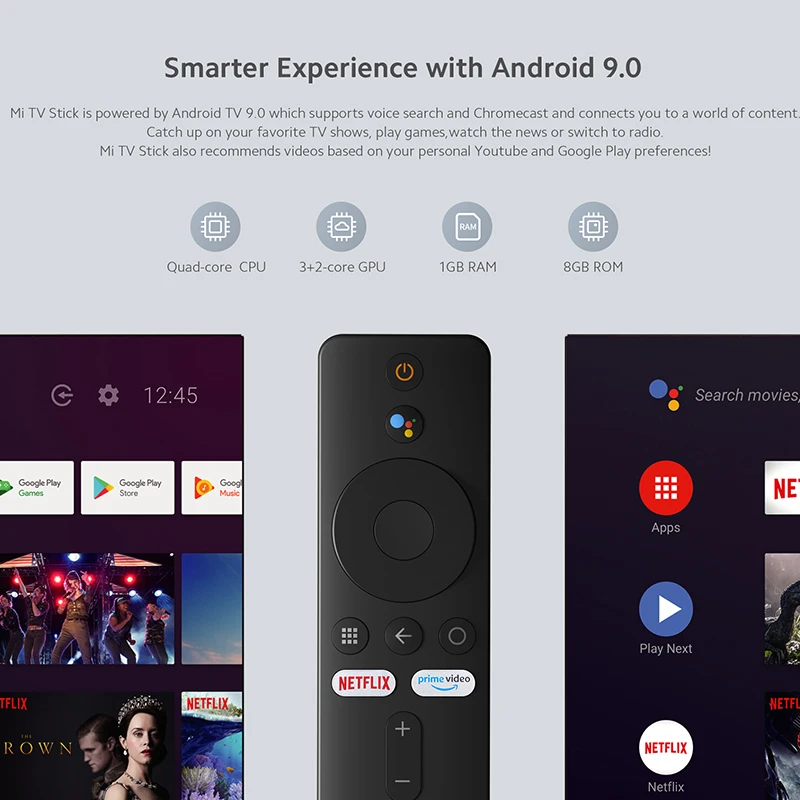 Global Version Xiaomi Mi TV Stick Android TV 9.0 Quad-core 1080P Dolby DTS HD Decoding 1GB RAM 8GB ROM Google Assistant Netflix 5