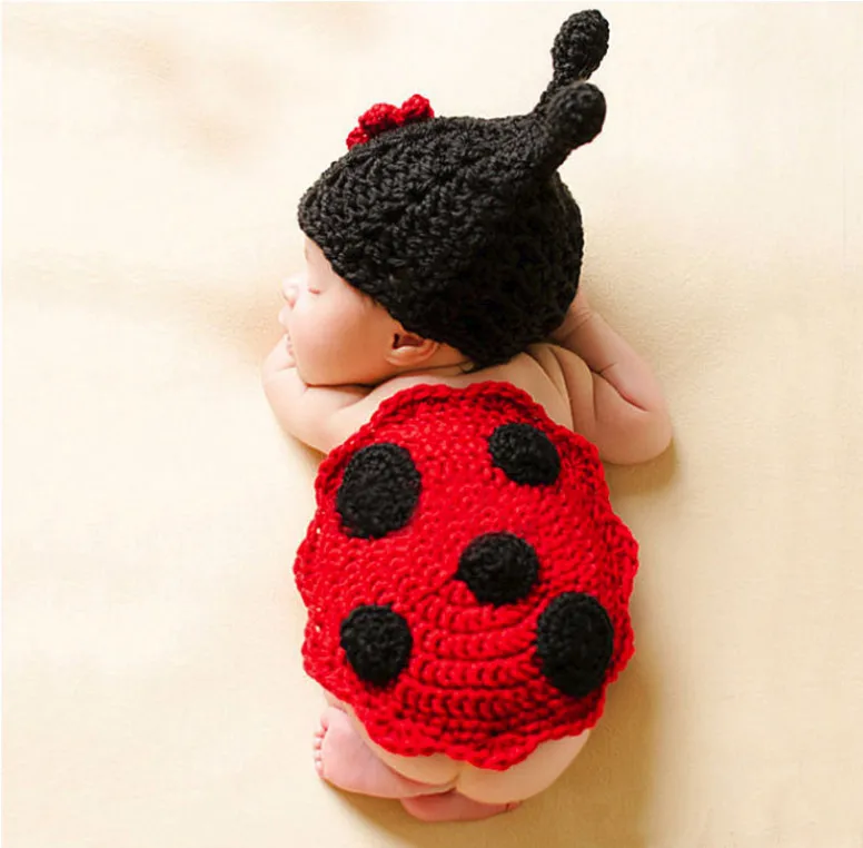 Cute Baby Photo Clothing Toddler Kids Infant Ladybug Costume Newborn Photography Props Knit Crochet Animal Dresses For Christmas