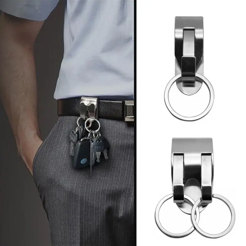 Stainless Steel Keyring Security Clip On Heavy Duty Belt Key Clip Belt Keychain 2 Detachable Keyrings Belt Key Holder