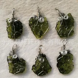 1pcs Hot Sale A++ Natural Moldavite green aerolites crystal stone pendant energy apotropaic free rope Unique Necklace
