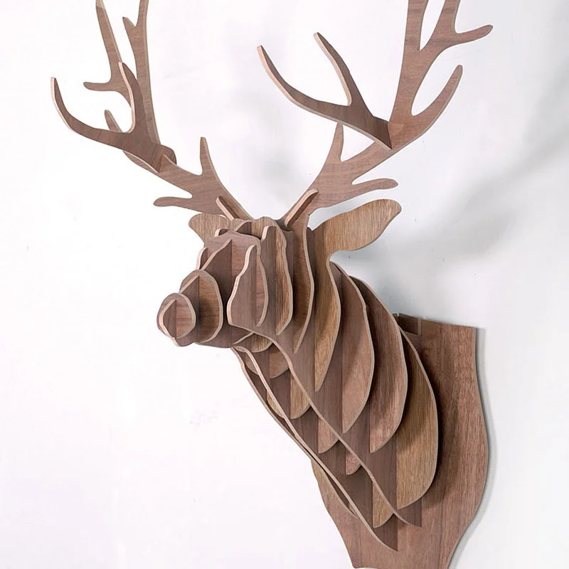 Nordic Personality Deer Head Wall Solid Wood Animal Log Hanging Creative Wall Living Room Decoration Home Decore Gifts Murals