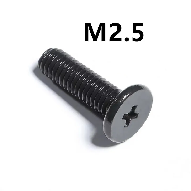 200PCS M2.5x16mm Black 304 Stainless Steel Cross Phillips Ultra Thin Super Low Flat Wafer Head Screw Bolt For Laptop Computer CM