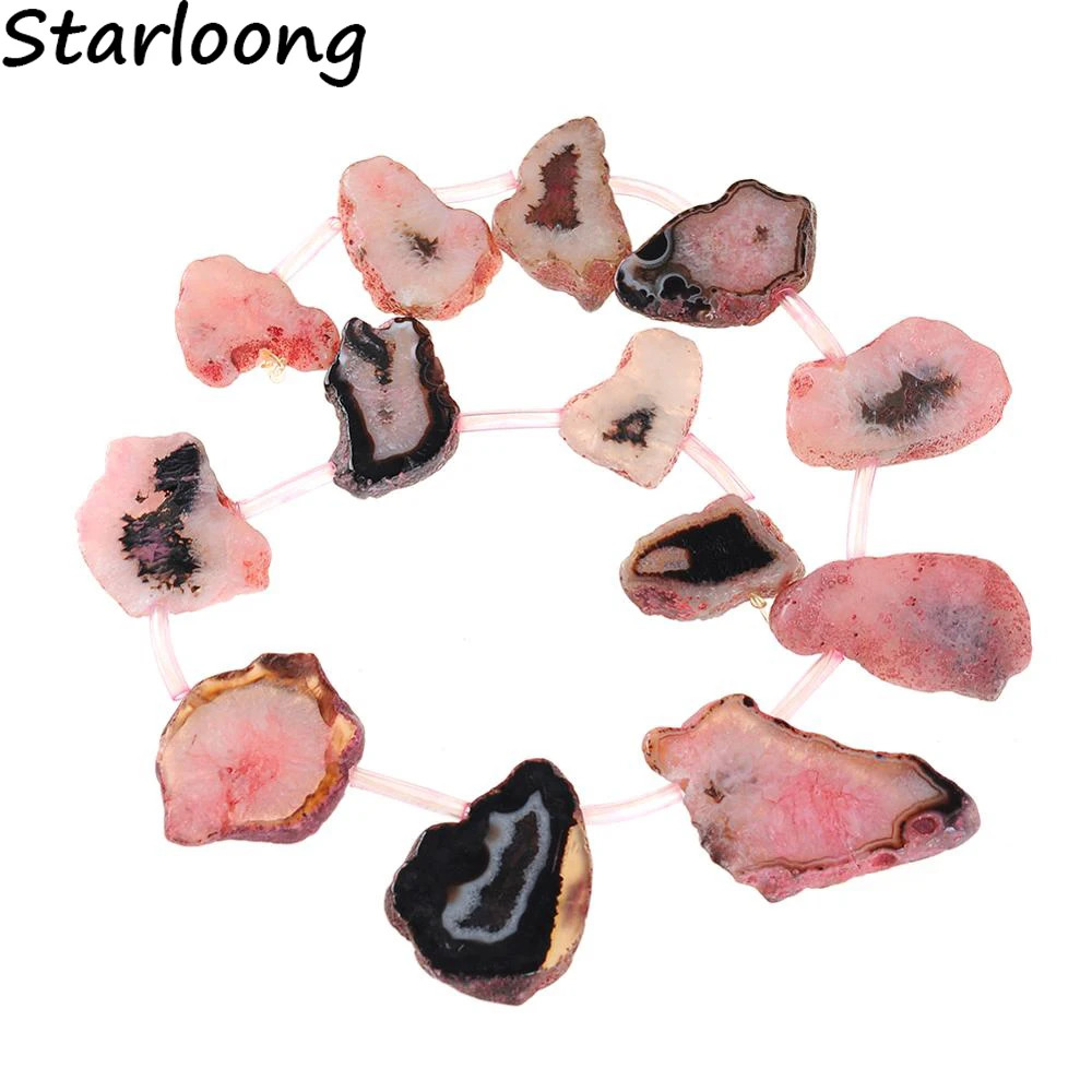 Natural Raw Gem Stone Multicolor Agates Quartz Druzy Geode Freeform Slab Slice Loose Strand Nugget Beads for DIY Jewelry Making