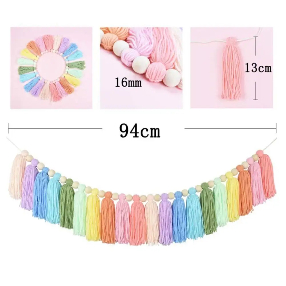 Colorful Pennant Rainbow Tassel Imitated Burlap Multiple Colors Bunting Banner Decor Fabric Rainbow Tassel For Party Decoration