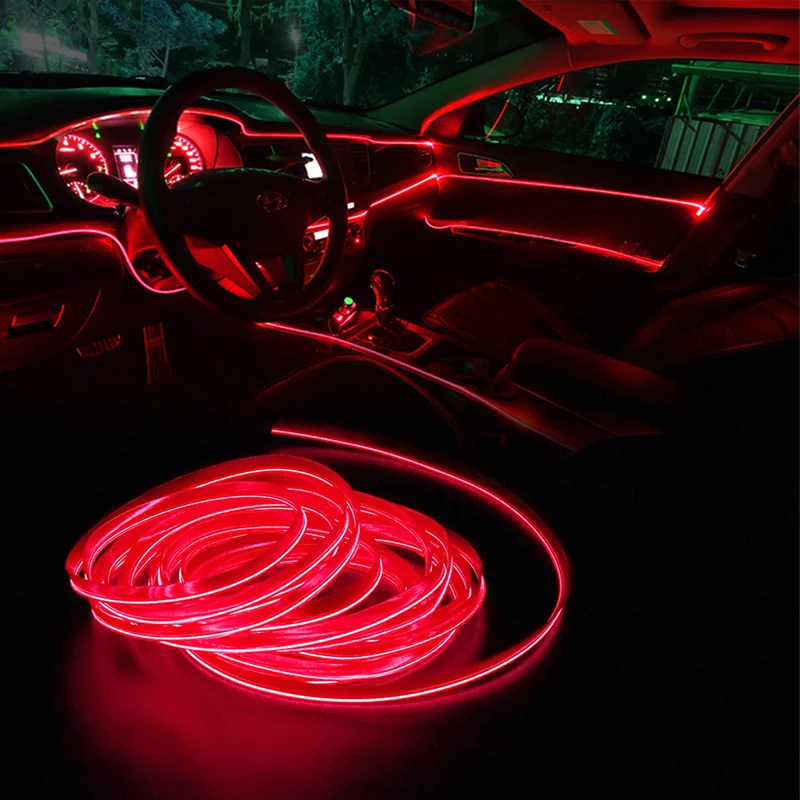 

1/3/5M Car Interior Led Decorative Lamp EL Wiring Neon Strip For Auto DIY Flexible Ambient Light USB Party Atmosphere Diode