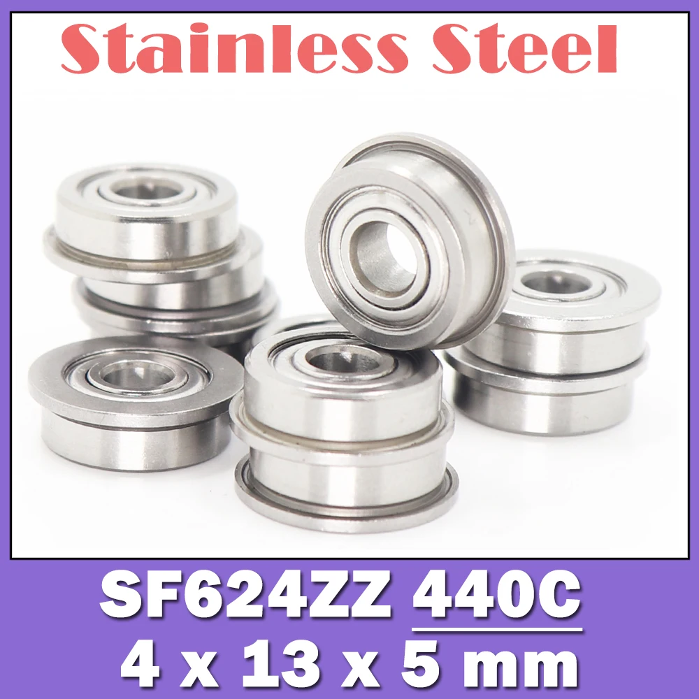 SF624ZZ Flange Bearing 4*13*5 mm ( 10 PCS ) Double Shielded Stainless Steel Flanged SF624 Z ZZ Ball Bearings SF624-2Z F624 ZZ