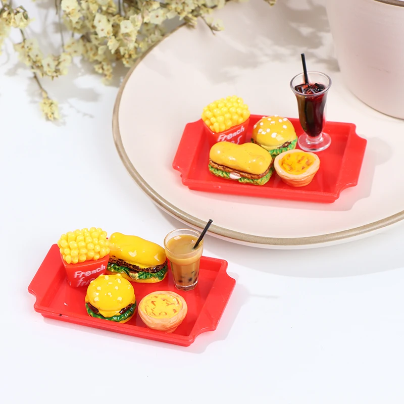 1 Set Mini Hamburger Khoai Tây Chiên Pháp Thu Nhỏ Nhà Búp Bê Nhanh Thực Phẩm Cho Nhà Búp Bê Nhà Bếp Cà Phê Phụ Kiện Đồ Chơi