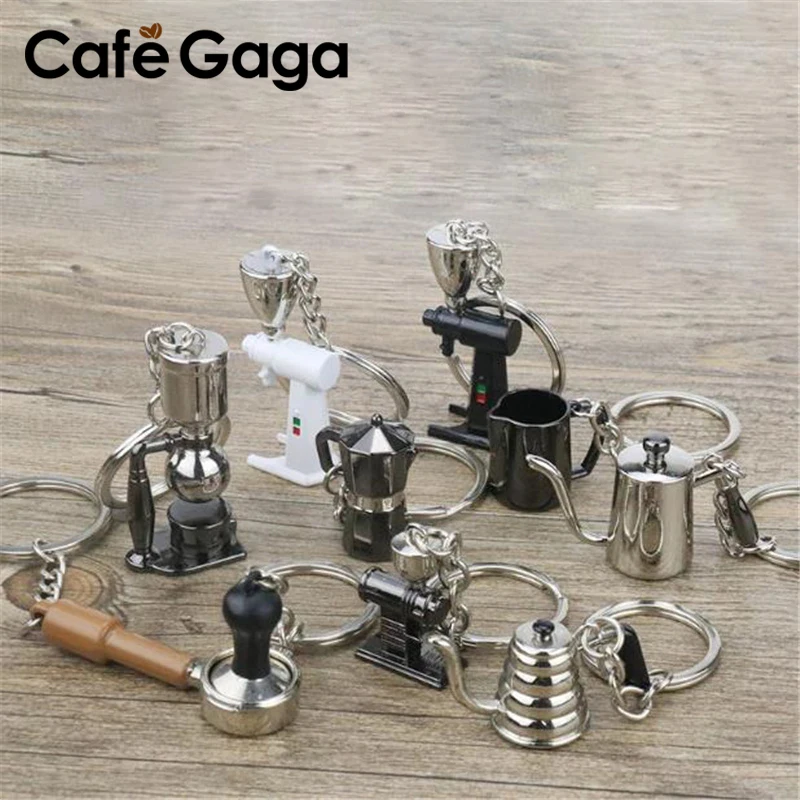 

Barista Coffee Tamper Keychain Coffee Machine Handle Moka Pitcher Keyring Portable Coffeeware Espresso Accessories Gift