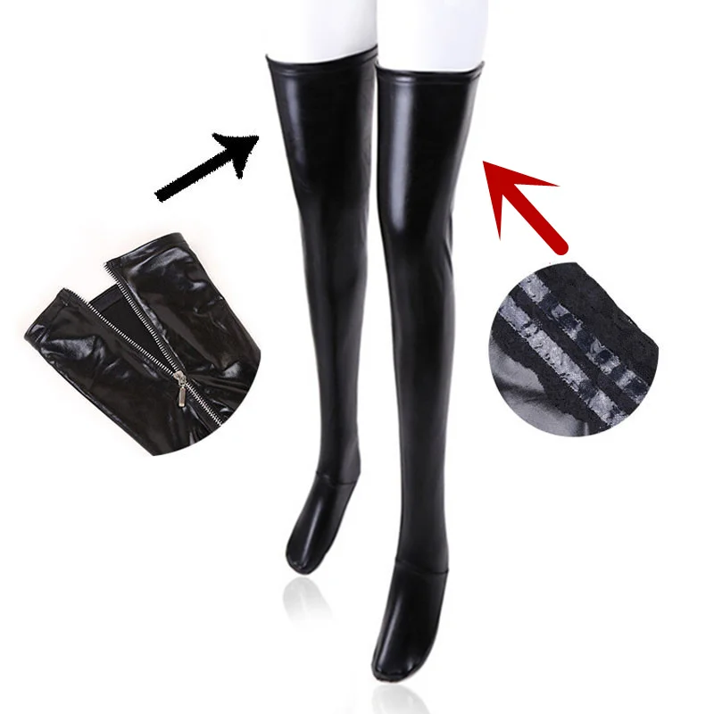 S M L XL XXL Pole Dance Sexy Stockings For Women Sexy Lingerie Hot Night Club PVC Leather Stockings Large Size Over Knee Socks