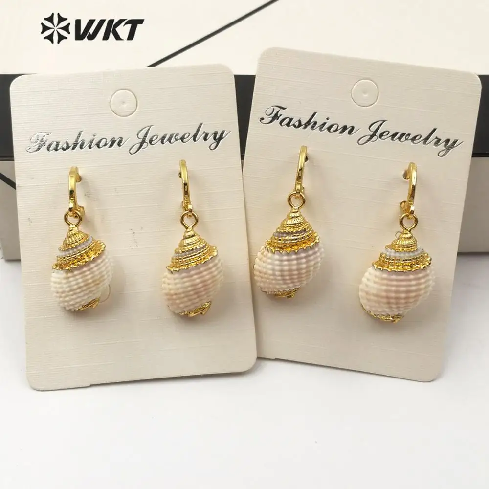 WT-E568 WKT Natural Trumpet Shell Earring 18k Gold Plated Women Fashion Accessory For Summer Beach Jewelry