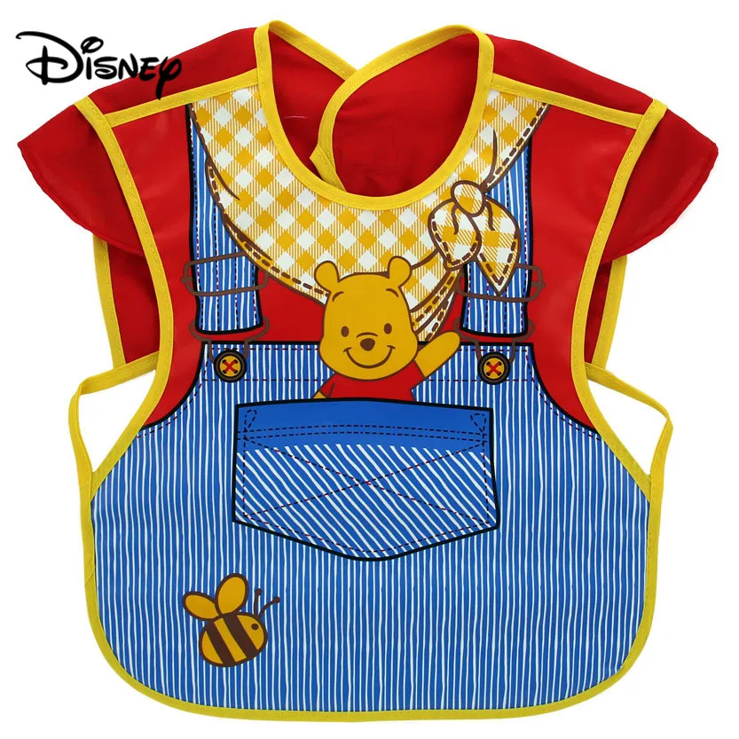 Disney Baby Boy Bibs กันน้ำแขนสั้น Mickey Minnie สาว Bibs เด็ก Burp ผ้า Bib กับพ็อกเก็ตผ้ากันเปื้อนเด็ก smock