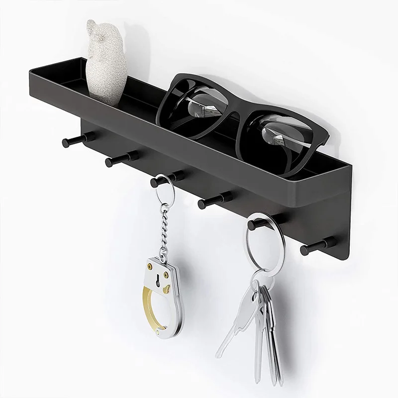 

6 Hooks Wall Rack Shelf Modern Clothes Storage Rack Hook Towel Coat Hanger Key Chain Shelf Glove Storage Box Carbon Steel Black